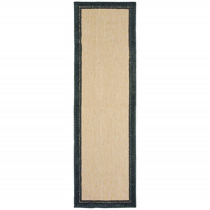 Sand And Black Border Indoor Outdoor Runner Rug 8'
