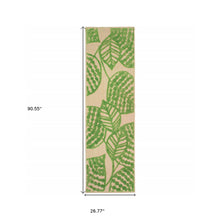 8' Sand And Lime Green Leaves Indoor Outdoor Runner Rug