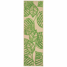 8' Sand And Lime Green Leaves Indoor Outdoor Runner Rug