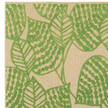 8' Sand And Lime Green Leaves Indoor Outdoor Runner Rug