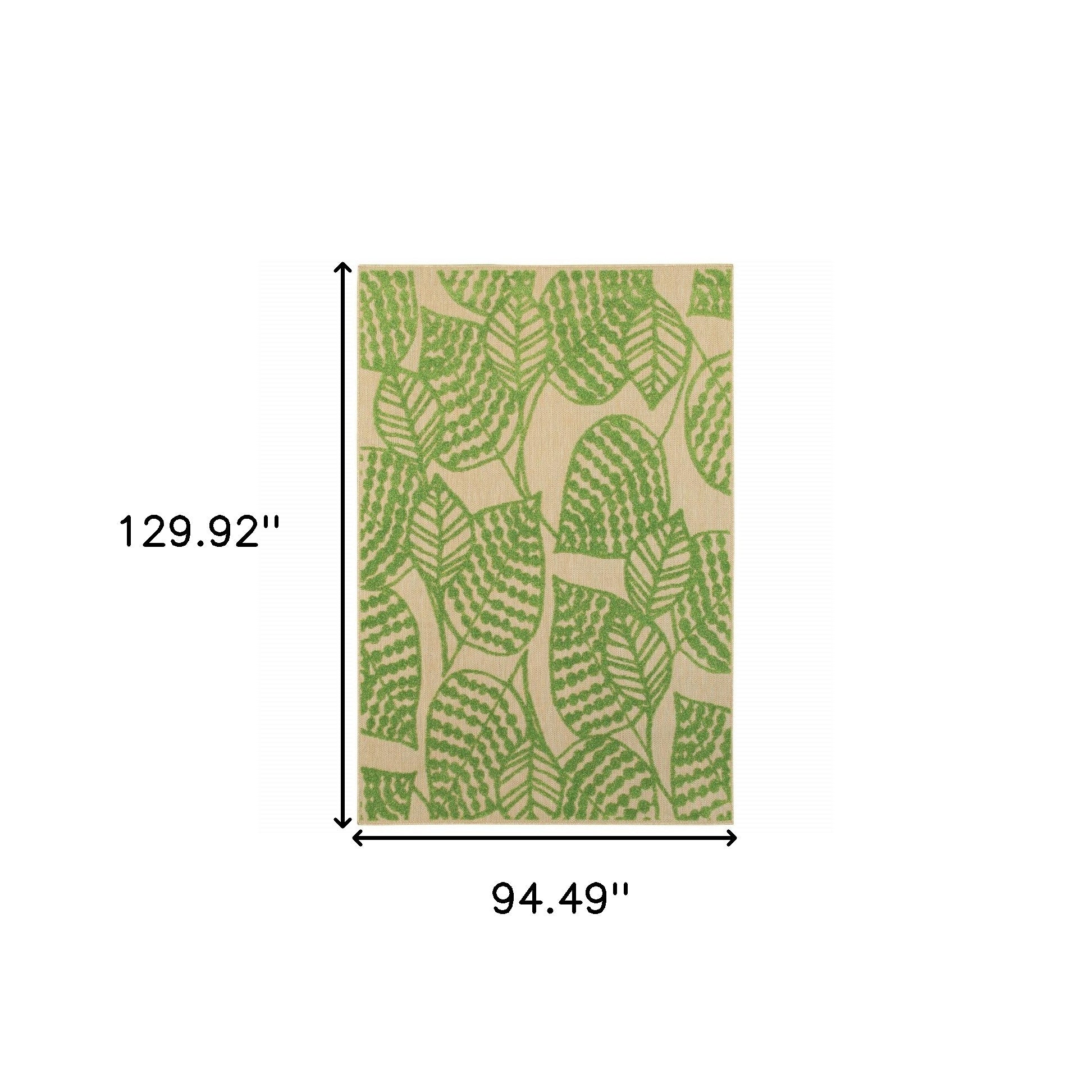8' Sand And Lime Green Leaves Indoor Outdoor Runner Rug