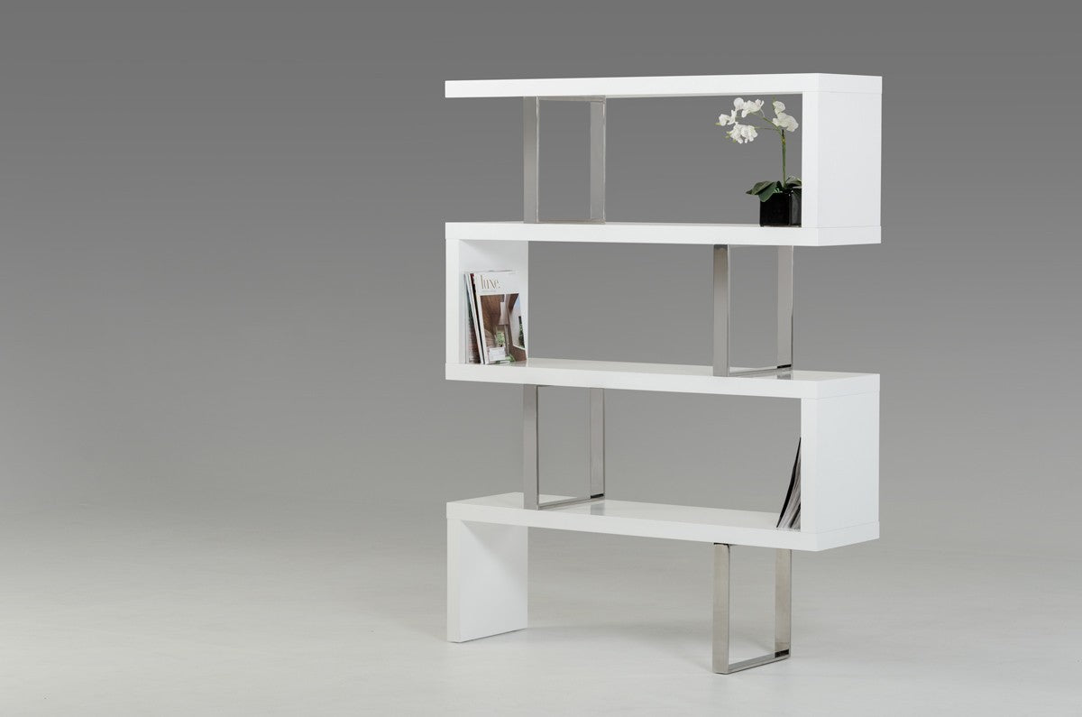 159" White Stainless Steel Four Tier Geometric Bookcase