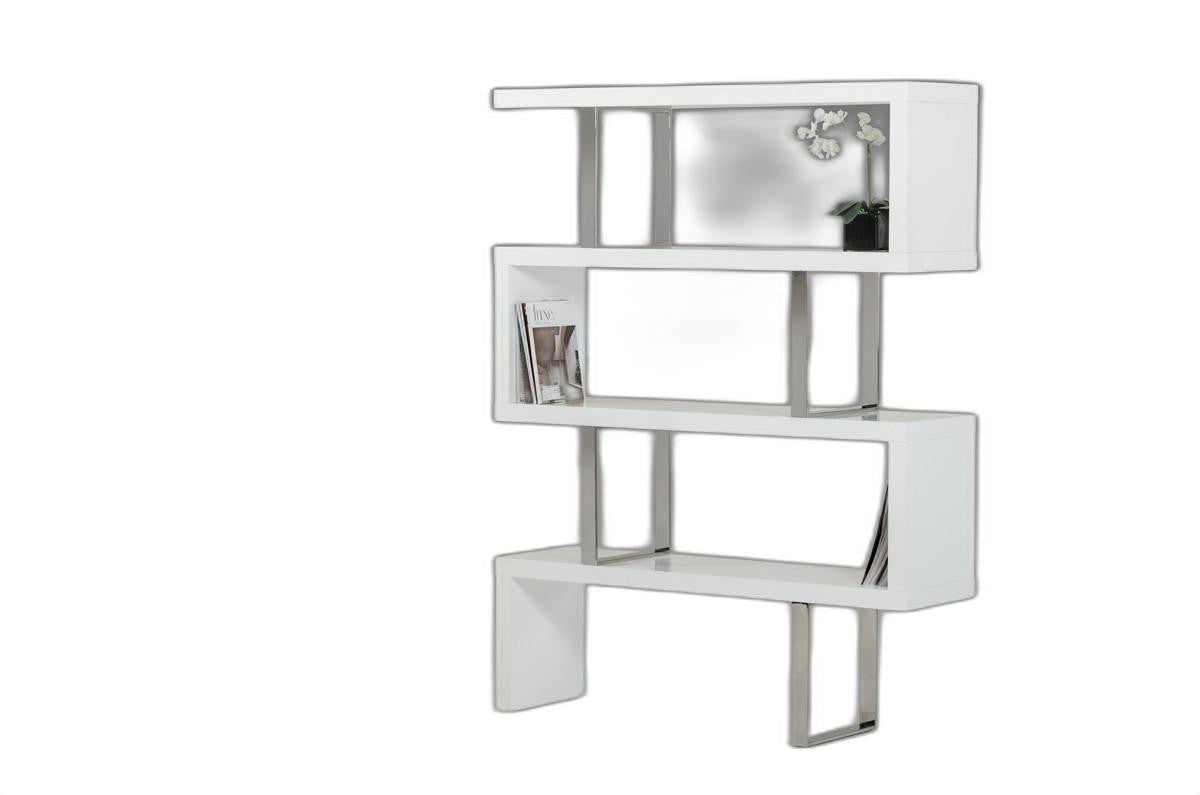 159" White Stainless Steel Four Tier Geometric Bookcase