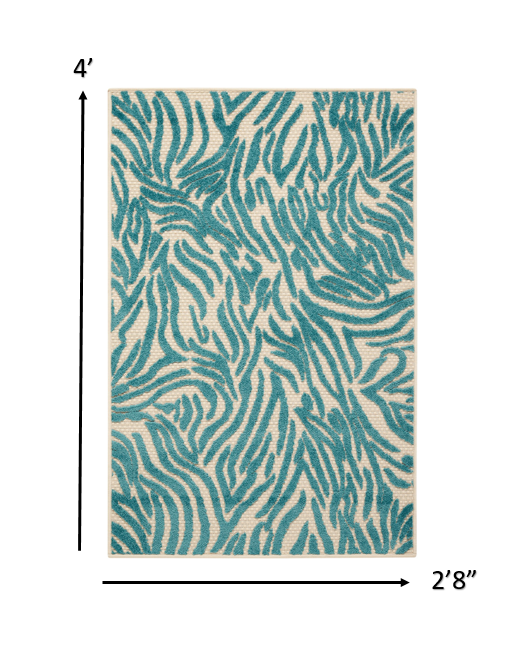 3' X 4'  Aqua Abstract Indoor Outdoor Area Rug