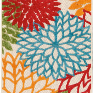 2' X 6' Green And Ivory Floral Indoor Outdoor Area Rug