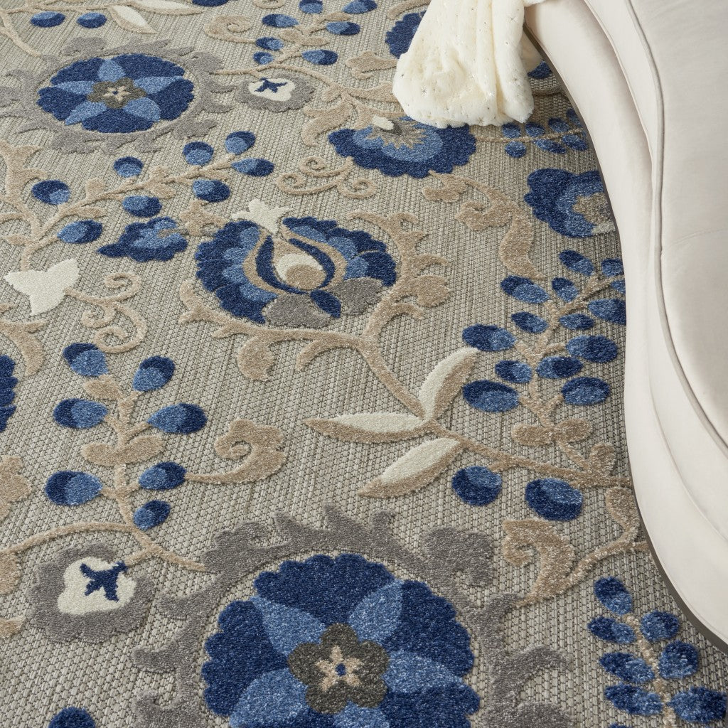 2’ x 12’ Natural and Blue Indoor Outdoor Runner Rug