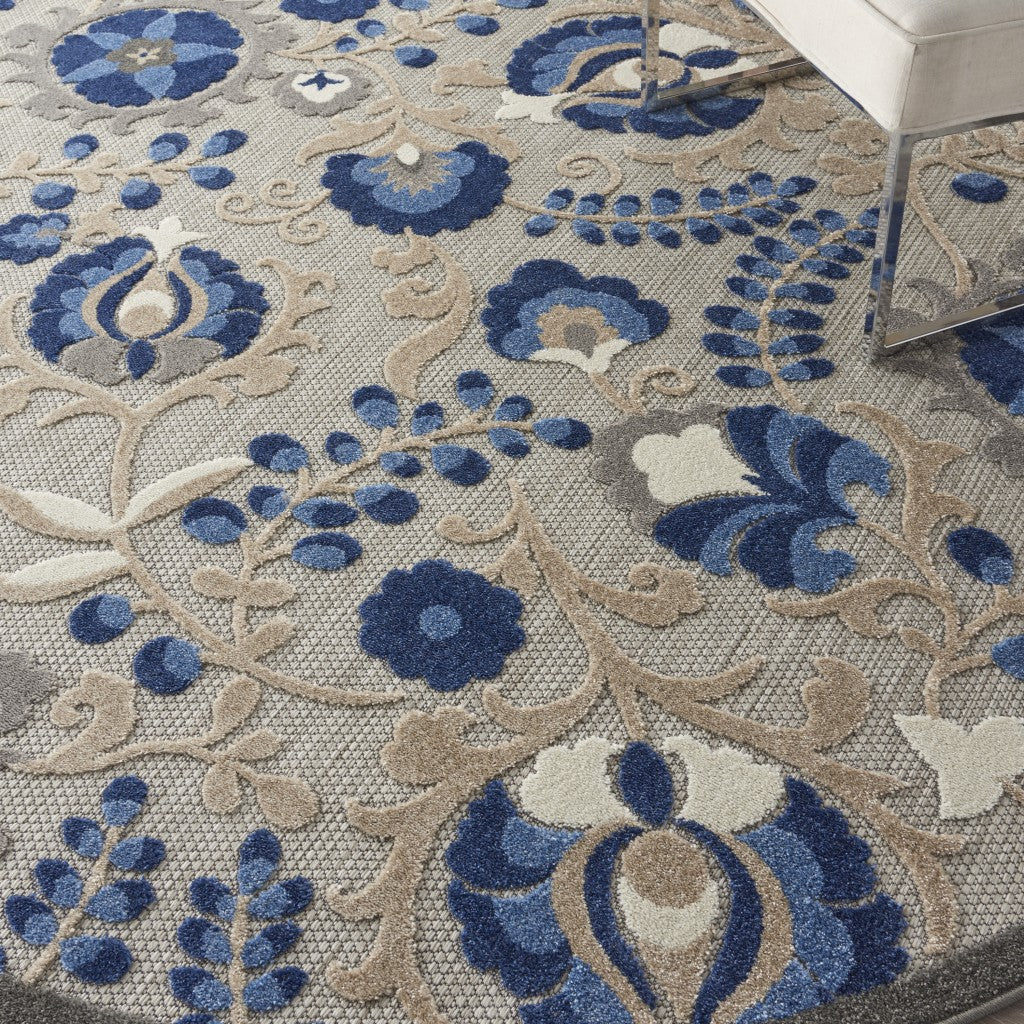 2’ x 12’ Natural and Blue Indoor Outdoor Runner Rug