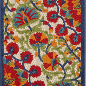 2' X 6' Red And Ivory Floral Indoor Outdoor Area Rug