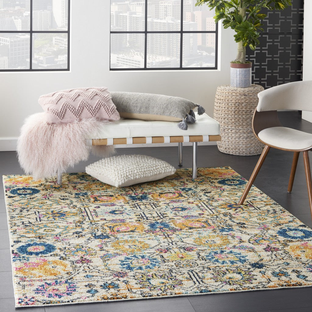 4’ X 6’ Ivory And Multicolor Floral Buds Area Rug
