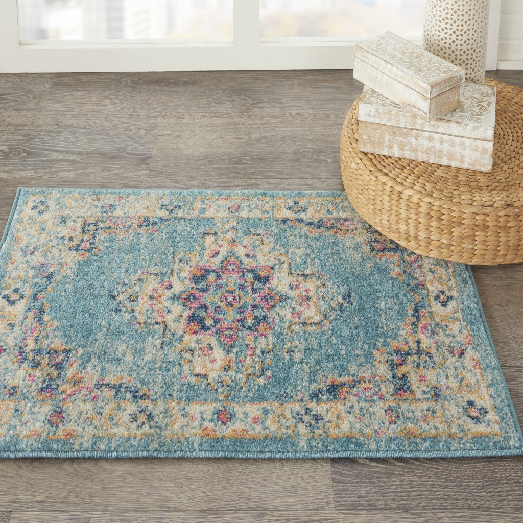 2’X3’ Light Blue Distressed Medallion Scatter Rug