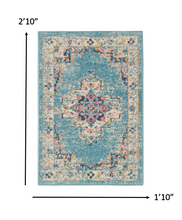 2’X3’ Light Blue Distressed Medallion Scatter Rug