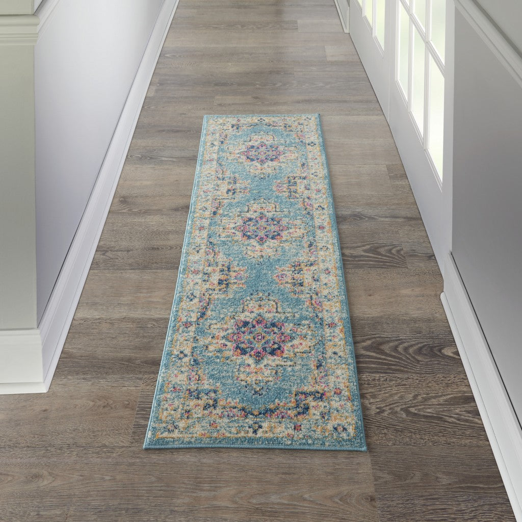 2’X3’ Light Blue Distressed Medallion Scatter Rug