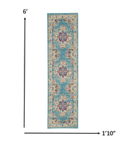 2’X3’ Light Blue Distressed Medallion Scatter Rug