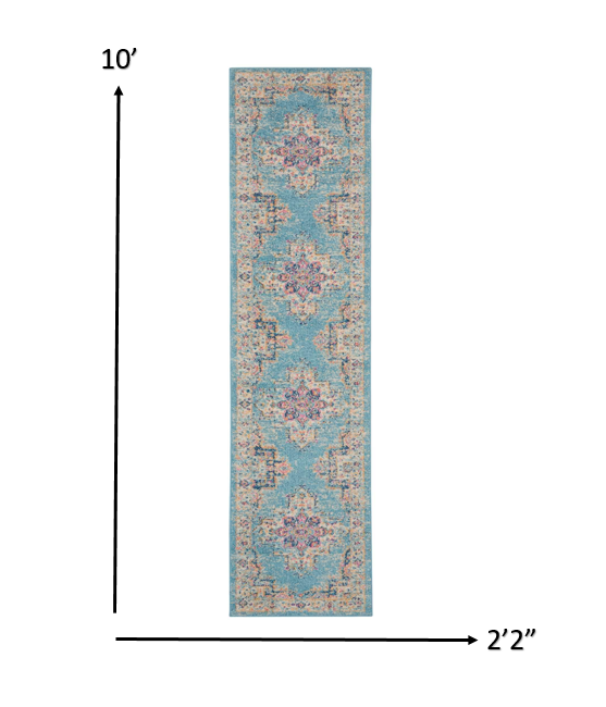 2’X3’ Light Blue Distressed Medallion Scatter Rug