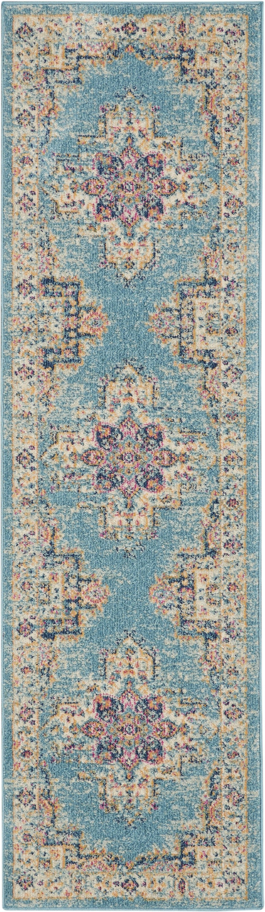 2’X3’ Light Blue Distressed Medallion Scatter Rug