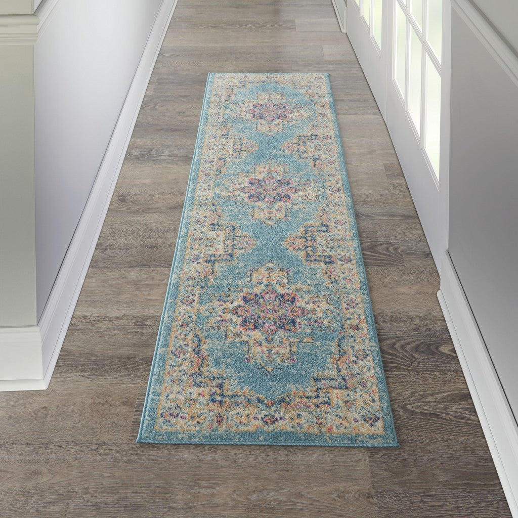 2’X3’ Light Blue Distressed Medallion Scatter Rug