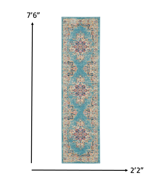 2’X3’ Light Blue Distressed Medallion Scatter Rug