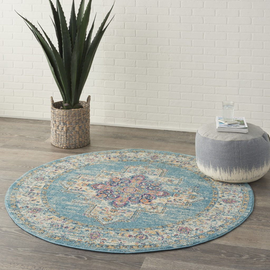 2’X3’ Light Blue Distressed Medallion Scatter Rug