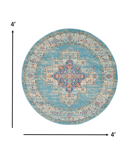 2’X3’ Light Blue Distressed Medallion Scatter Rug