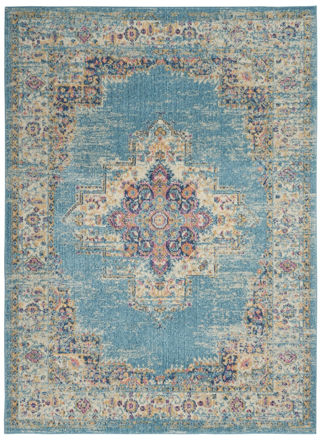 2’X3’ Light Blue Distressed Medallion Scatter Rug