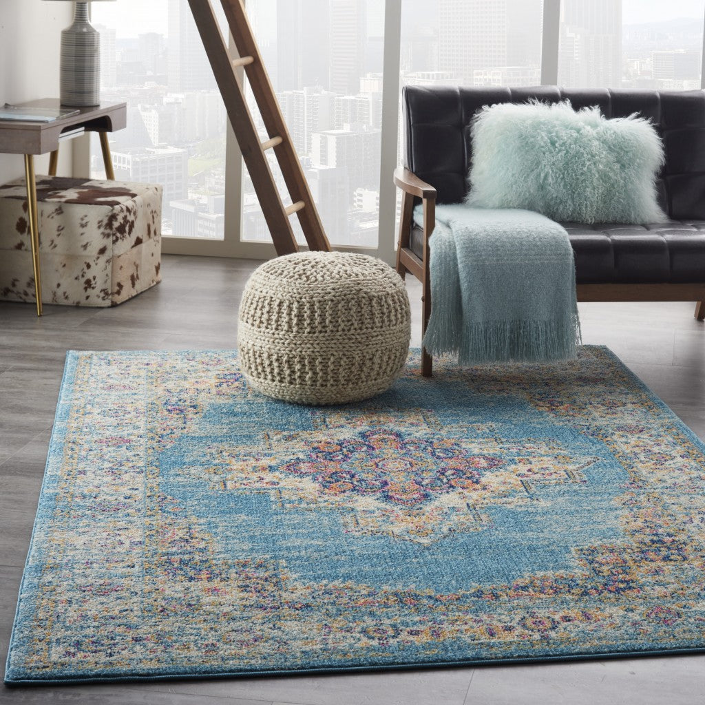 2’X3’ Light Blue Distressed Medallion Scatter Rug