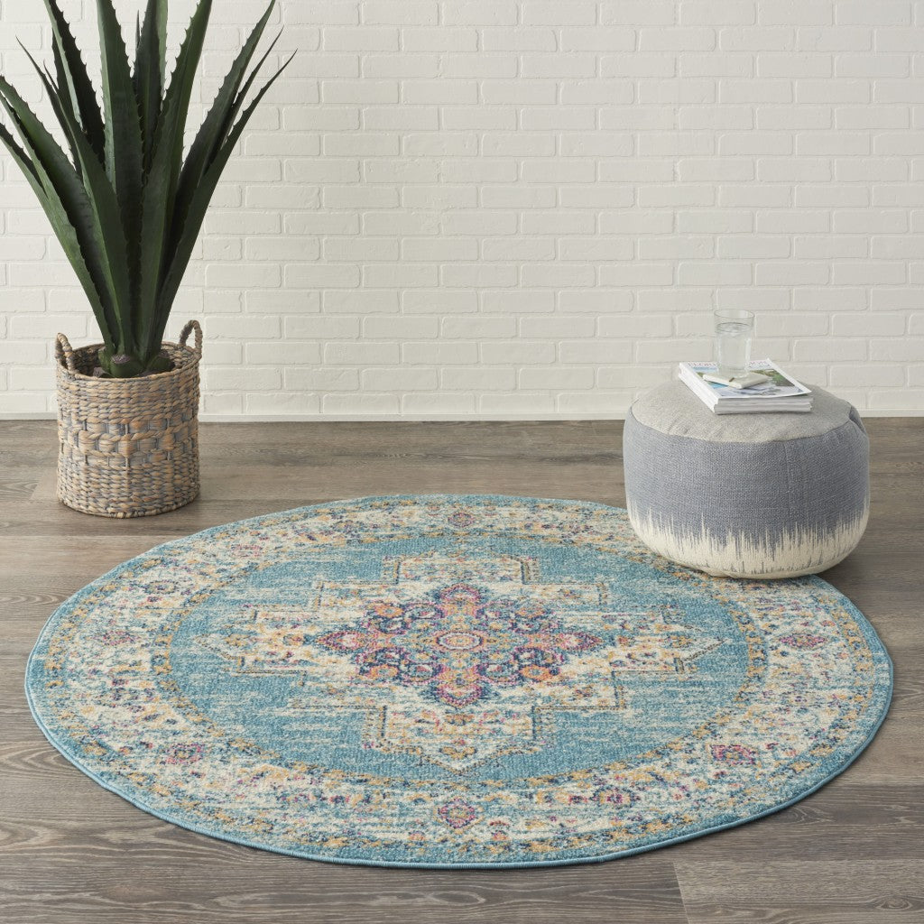 2’X3’ Light Blue Distressed Medallion Scatter Rug