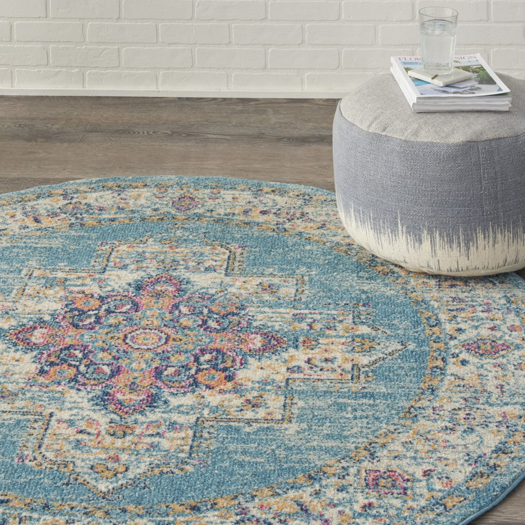 2’X3’ Light Blue Distressed Medallion Scatter Rug