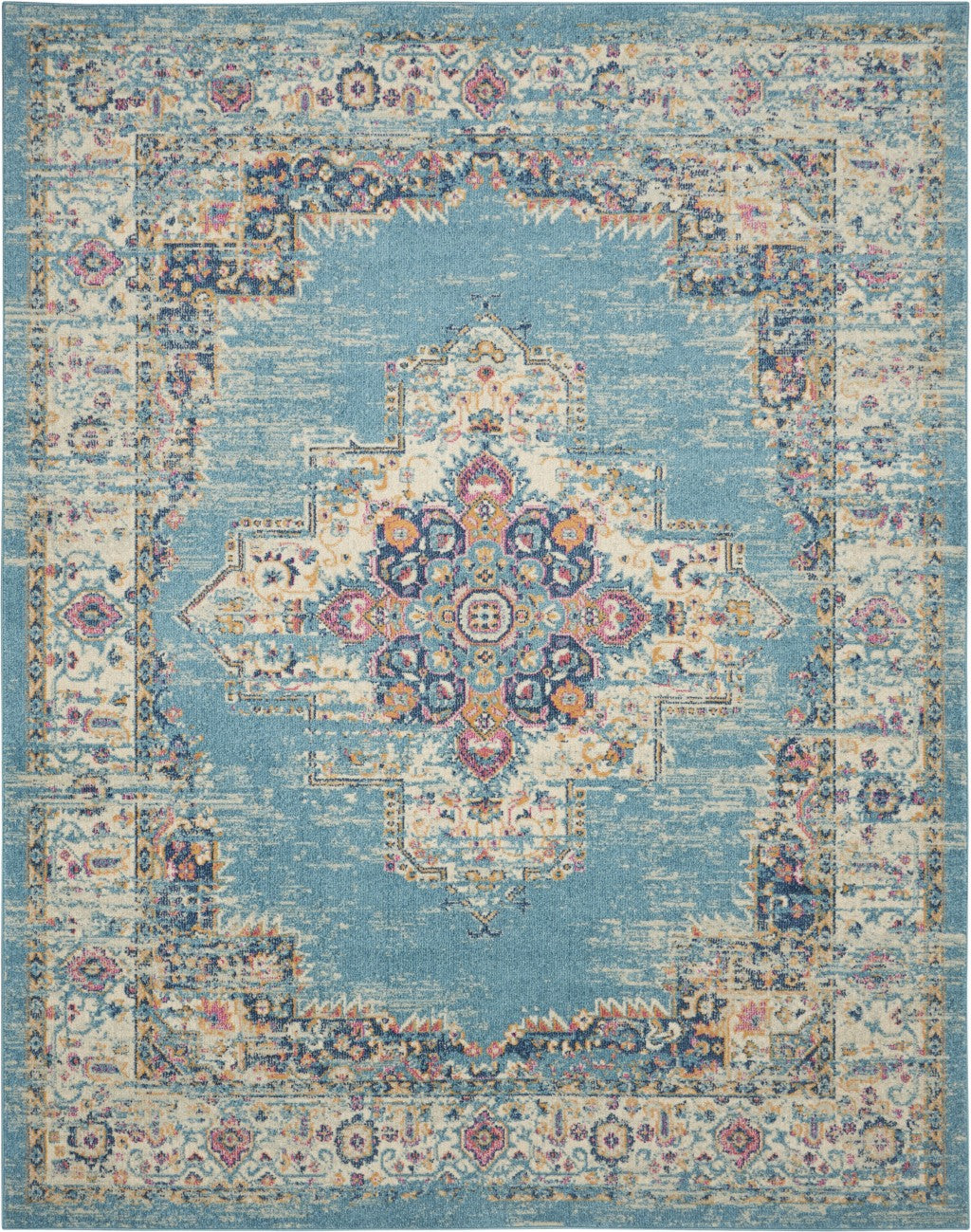 2’X3’ Light Blue Distressed Medallion Scatter Rug