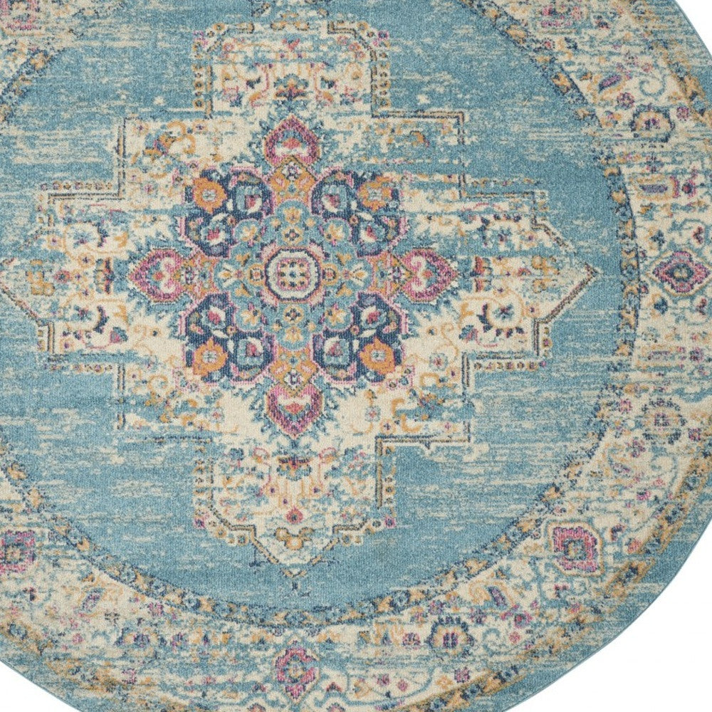 2’X3’ Light Blue Distressed Medallion Scatter Rug