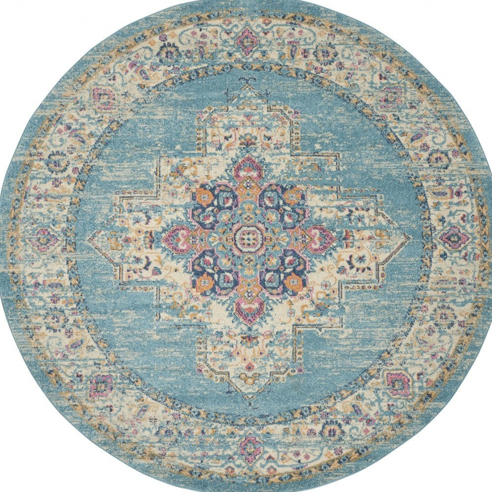 2’X3’ Light Blue Distressed Medallion Scatter Rug