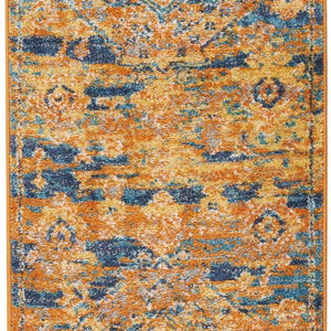 2’ X 6’ Gold And Blue Antique Runner Rug