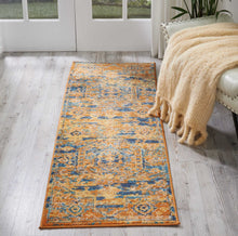 2’ X 6’ Gold And Blue Antique Runner Rug