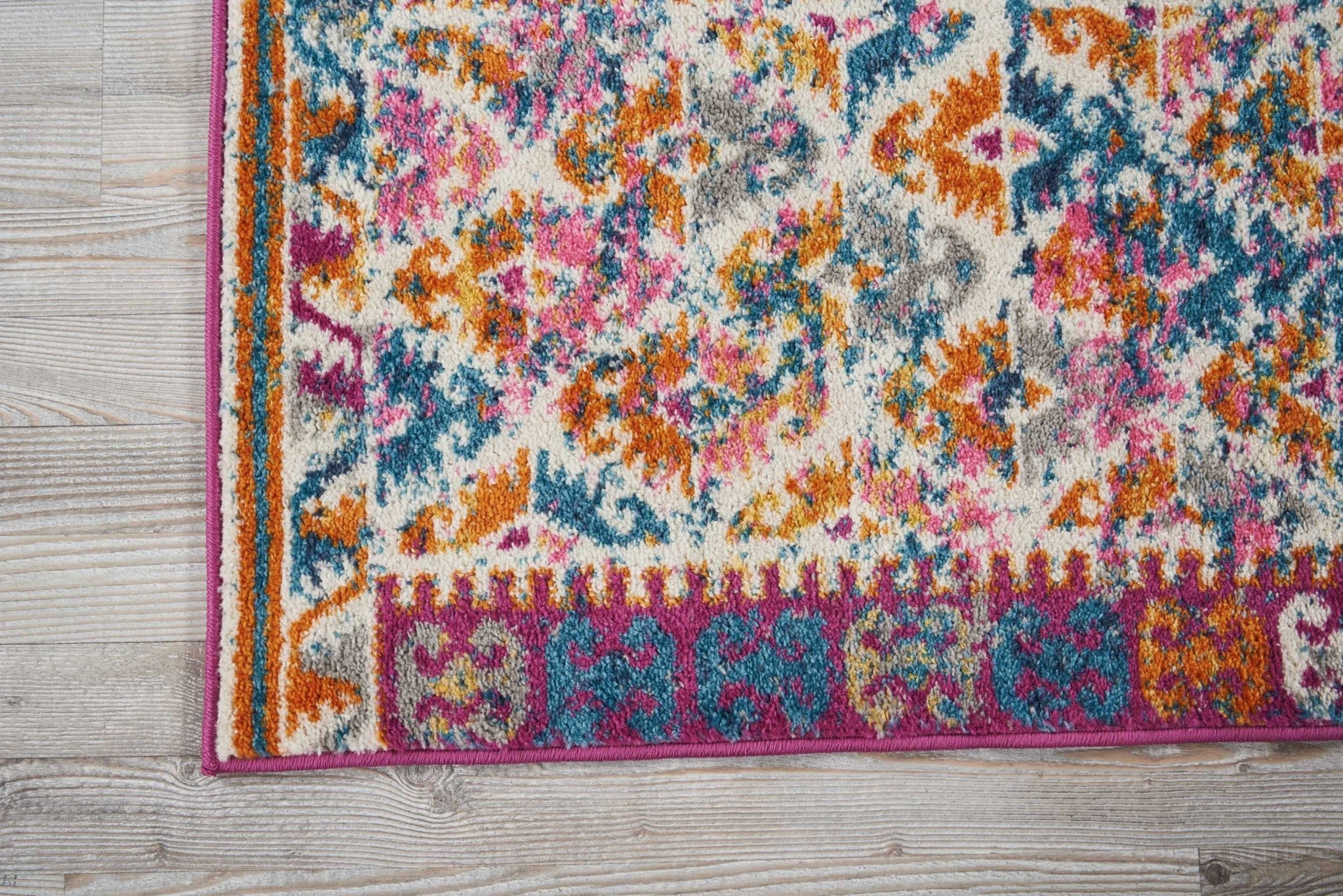 2’ X 6’ Ivory And Magenta Tribal Pattern Runner Rug