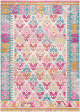 2’ X 6’ Ivory And Magenta Tribal Pattern Runner Rug
