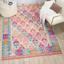 2’ X 6’ Ivory And Magenta Tribal Pattern Runner Rug