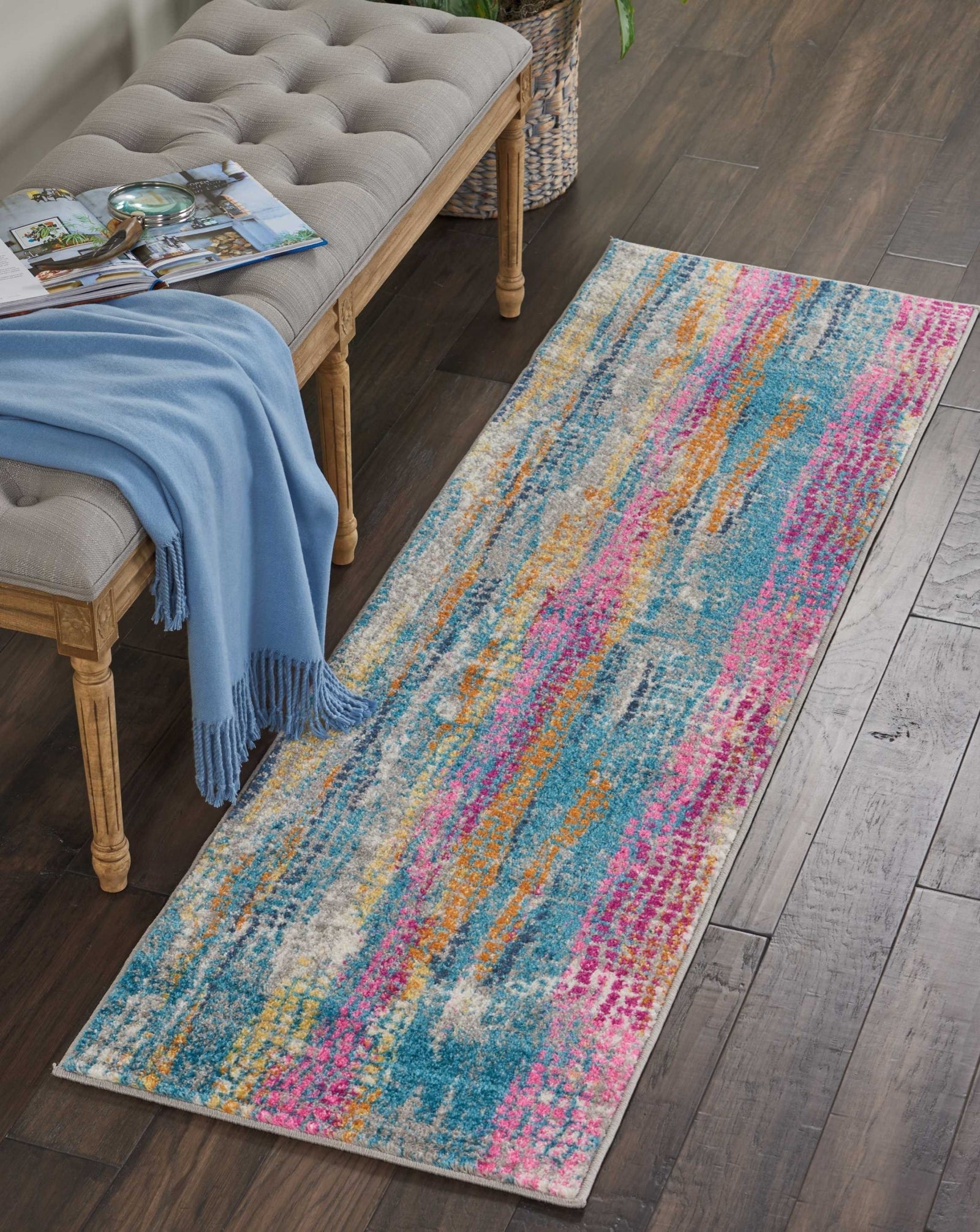2’ X 6’ Gray Colorful Abstract Stripes Runner Rug