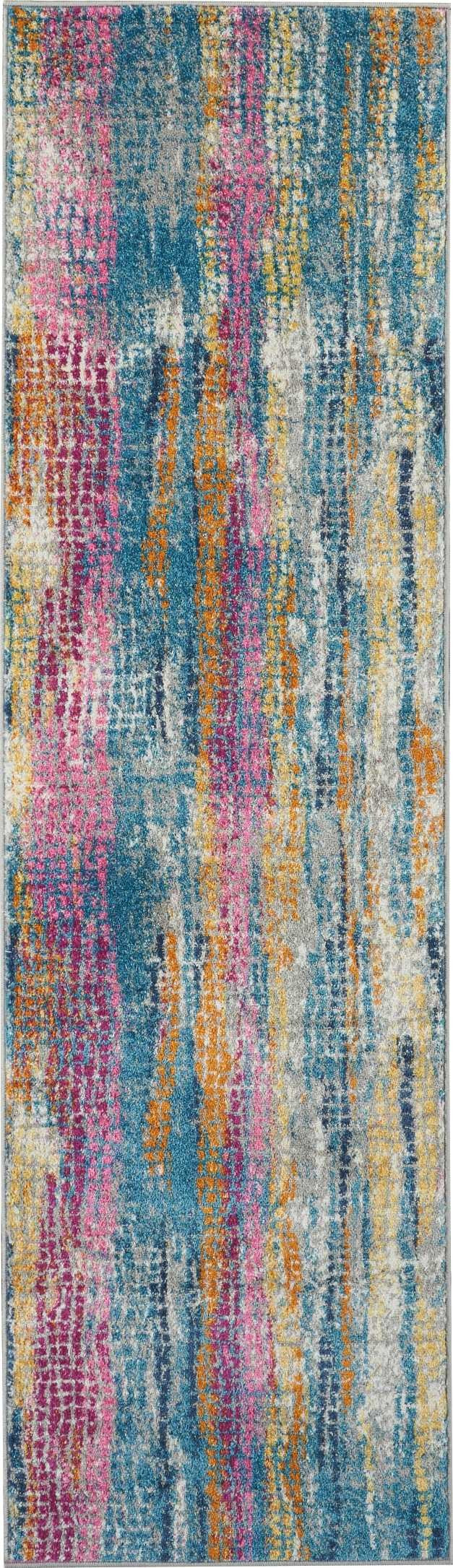 2’ X 6’ Gray Colorful Abstract Stripes Runner Rug