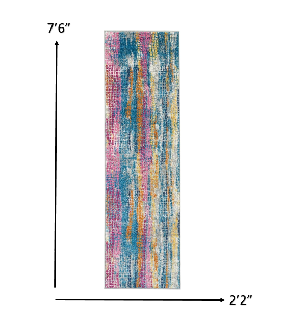 2’ X 6’ Gray Colorful Abstract Stripes Runner Rug