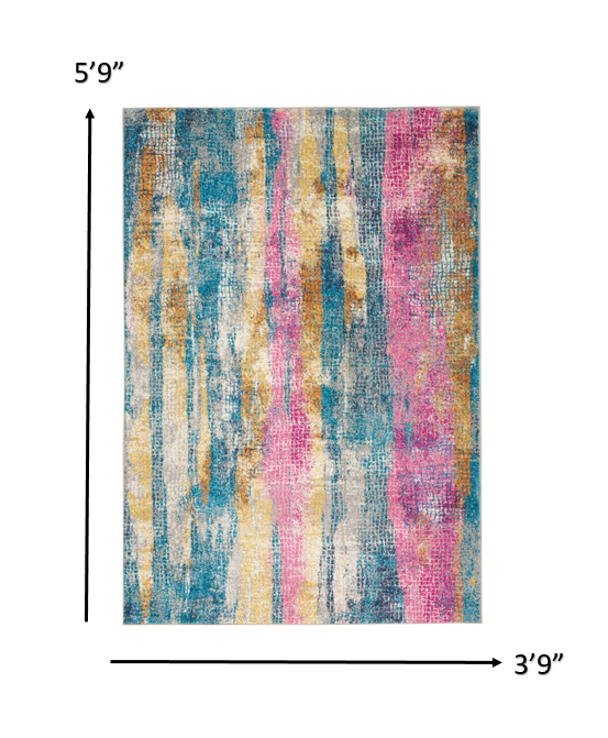 2’ X 6’ Gray Colorful Abstract Stripes Runner Rug