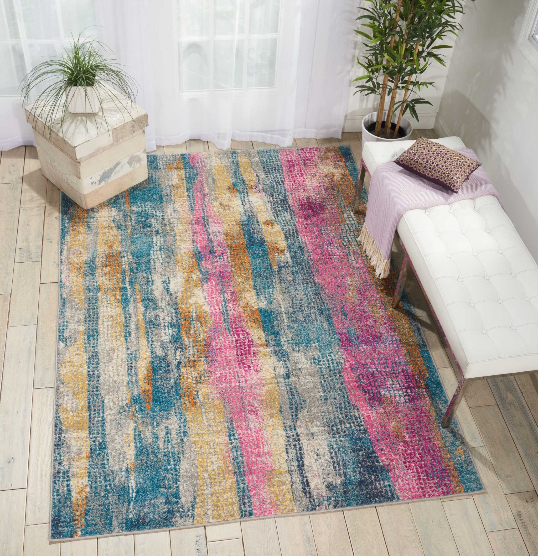 2’ X 6’ Gray Colorful Abstract Stripes Runner Rug