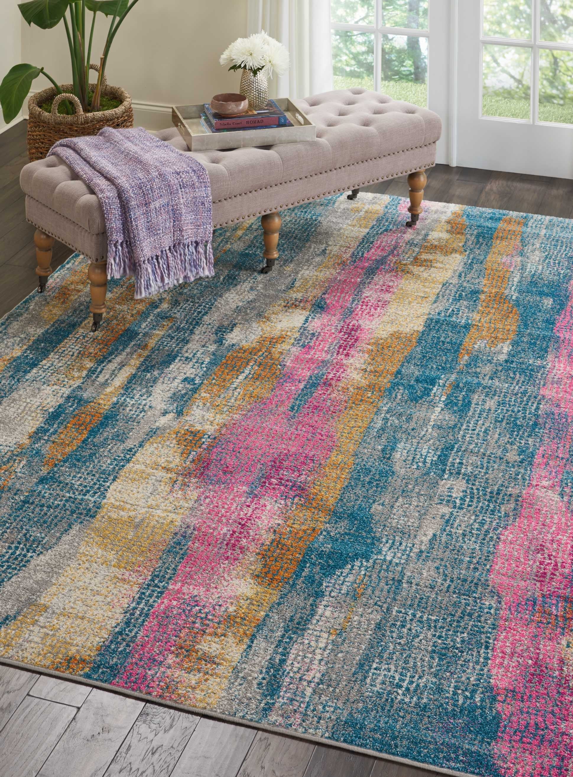 2’ X 6’ Gray Colorful Abstract Stripes Runner Rug