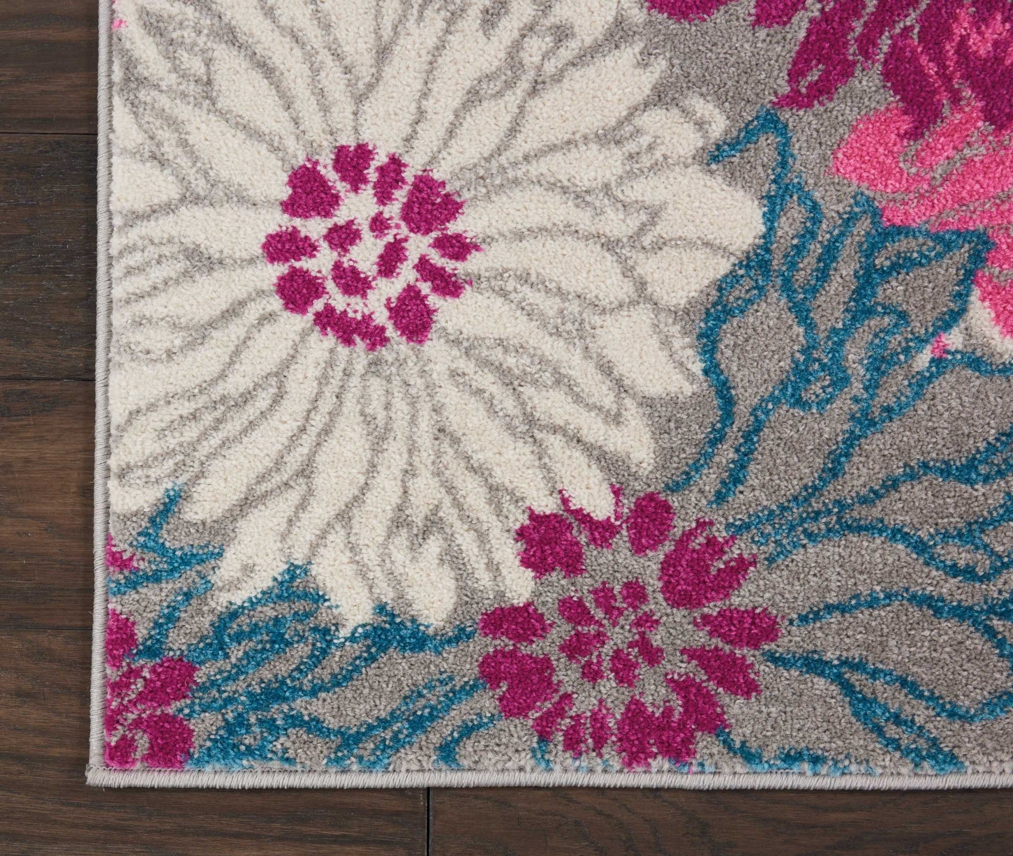 2’ X 6’ Gray And Pink Tropical Flower Runner Rug