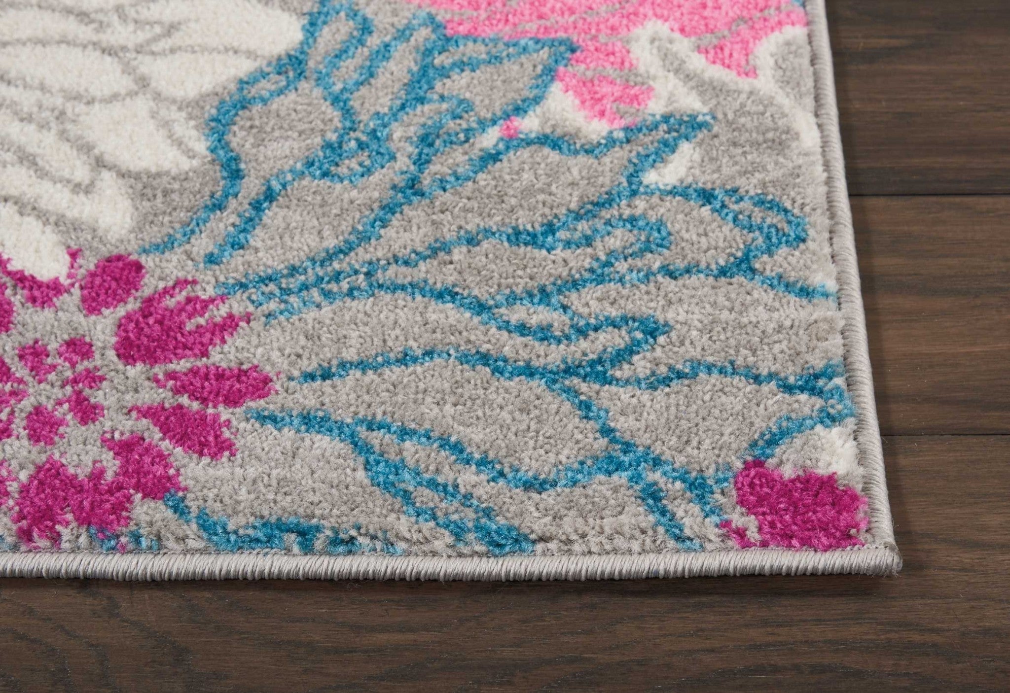 2’ X 6’ Gray And Pink Tropical Flower Runner Rug