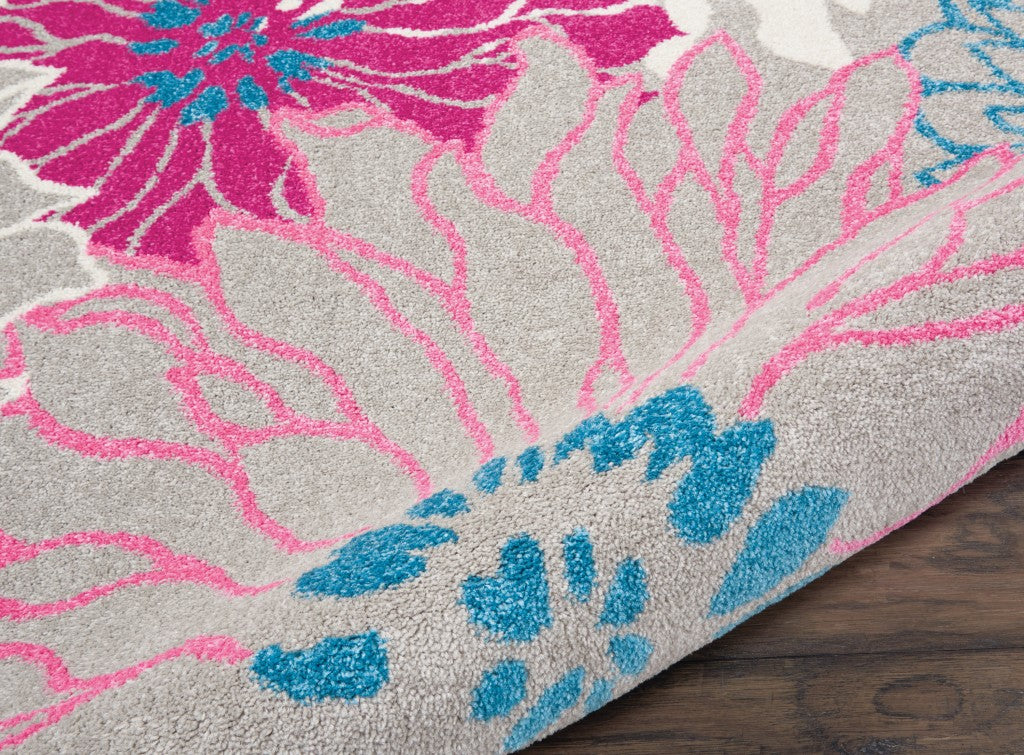 2’ X 6’ Gray And Pink Tropical Flower Runner Rug