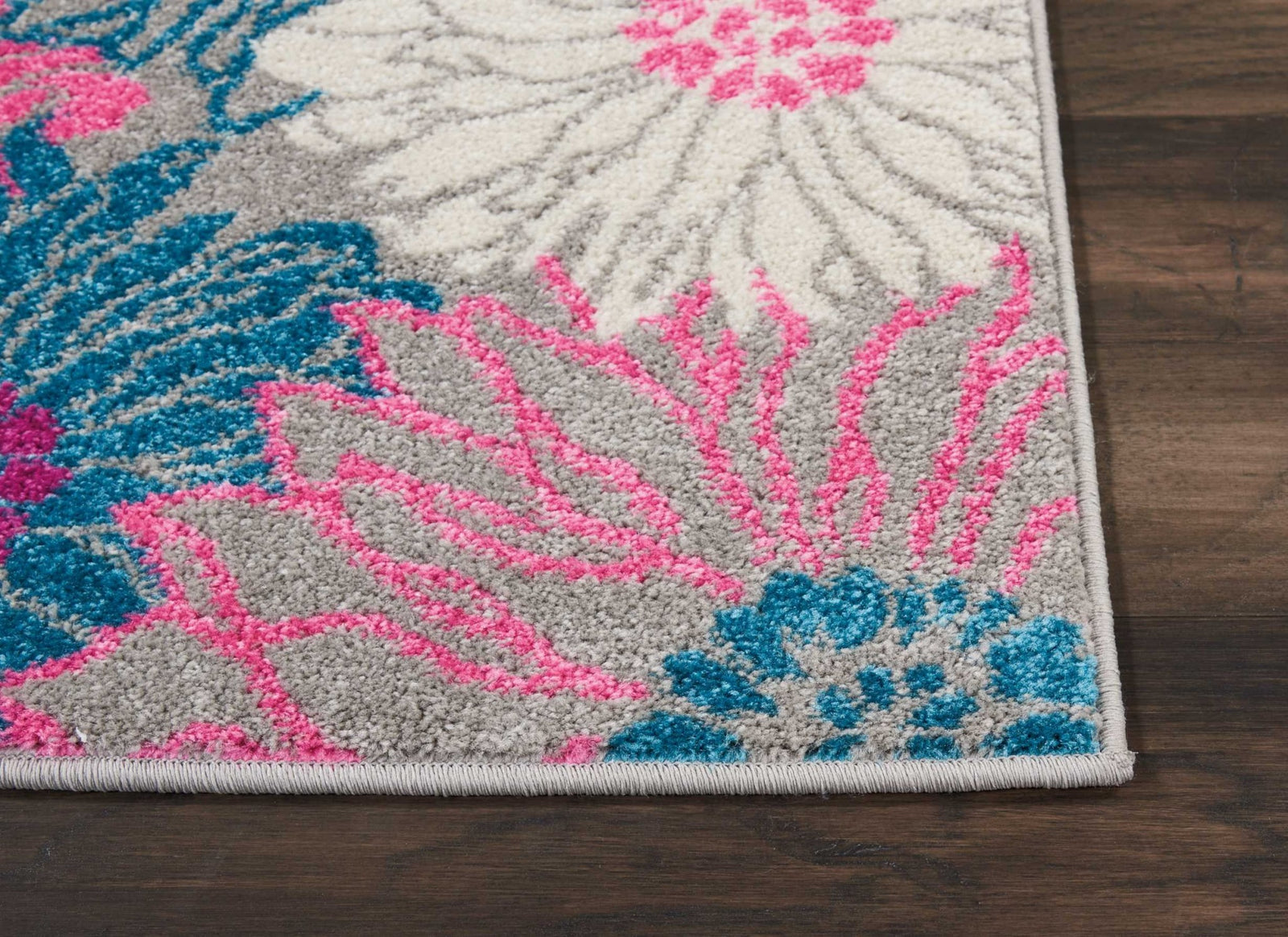 2’ X 6’ Gray And Pink Tropical Flower Runner Rug