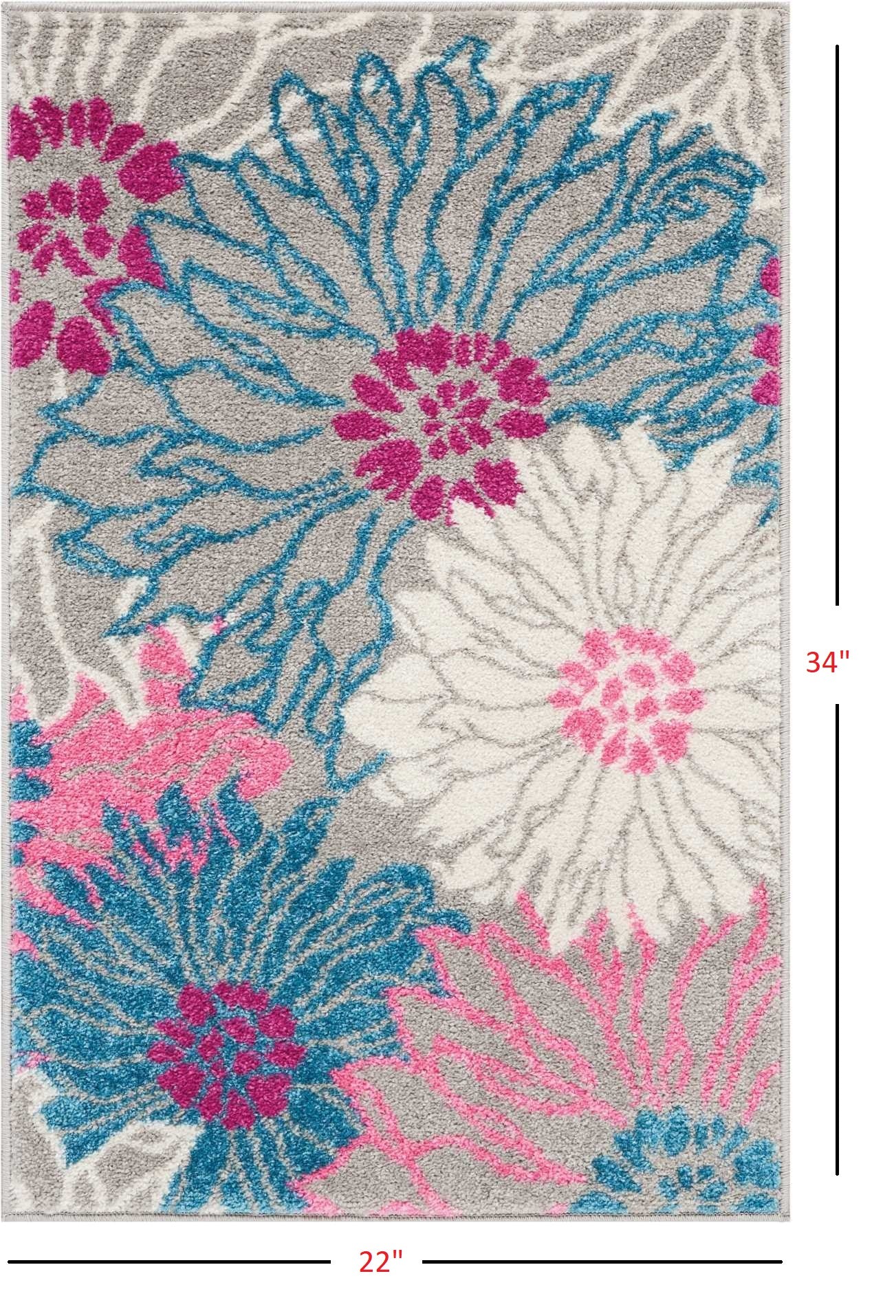 2’ X 6’ Gray And Pink Tropical Flower Runner Rug
