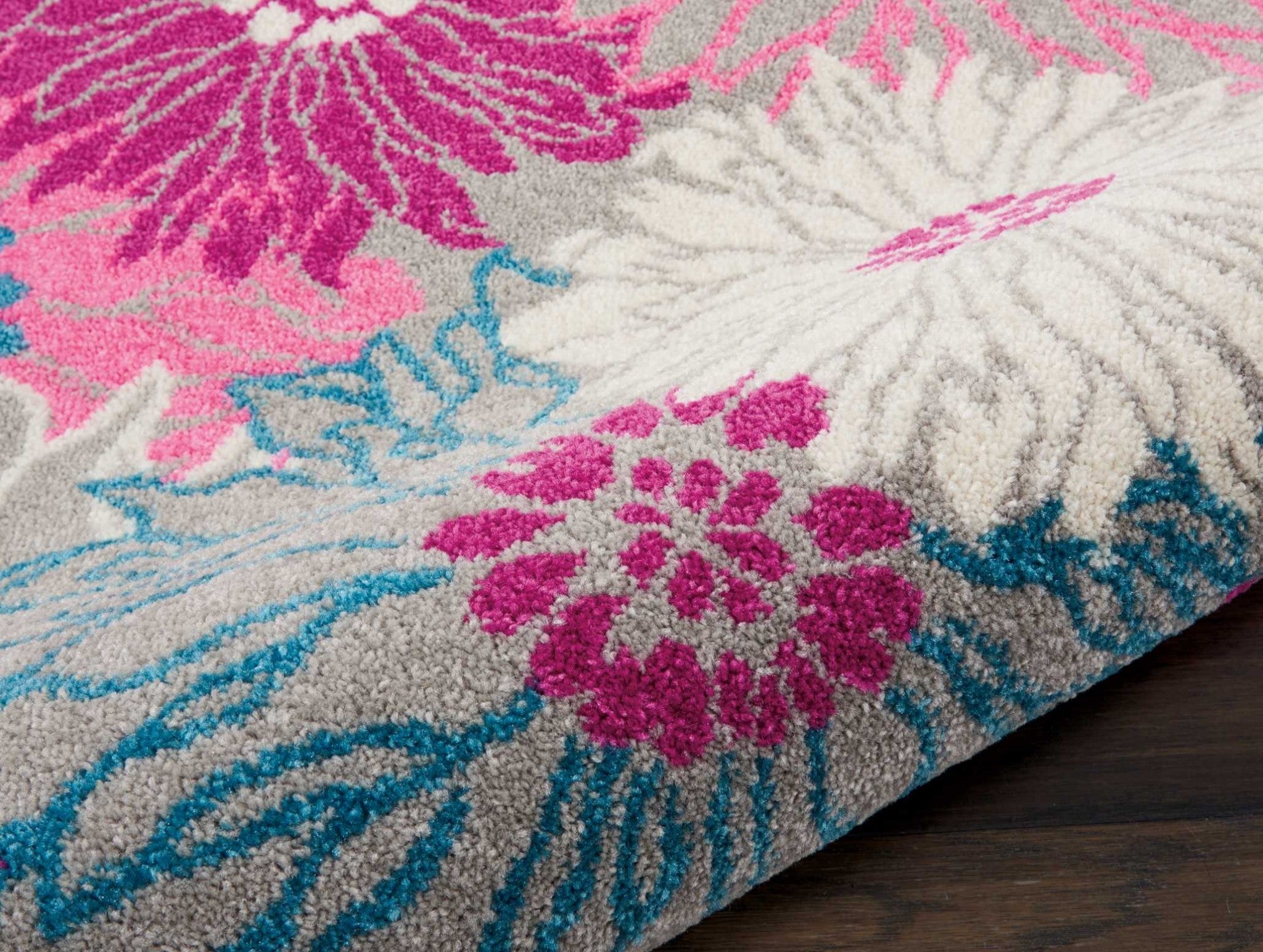 2’ X 6’ Gray And Pink Tropical Flower Runner Rug