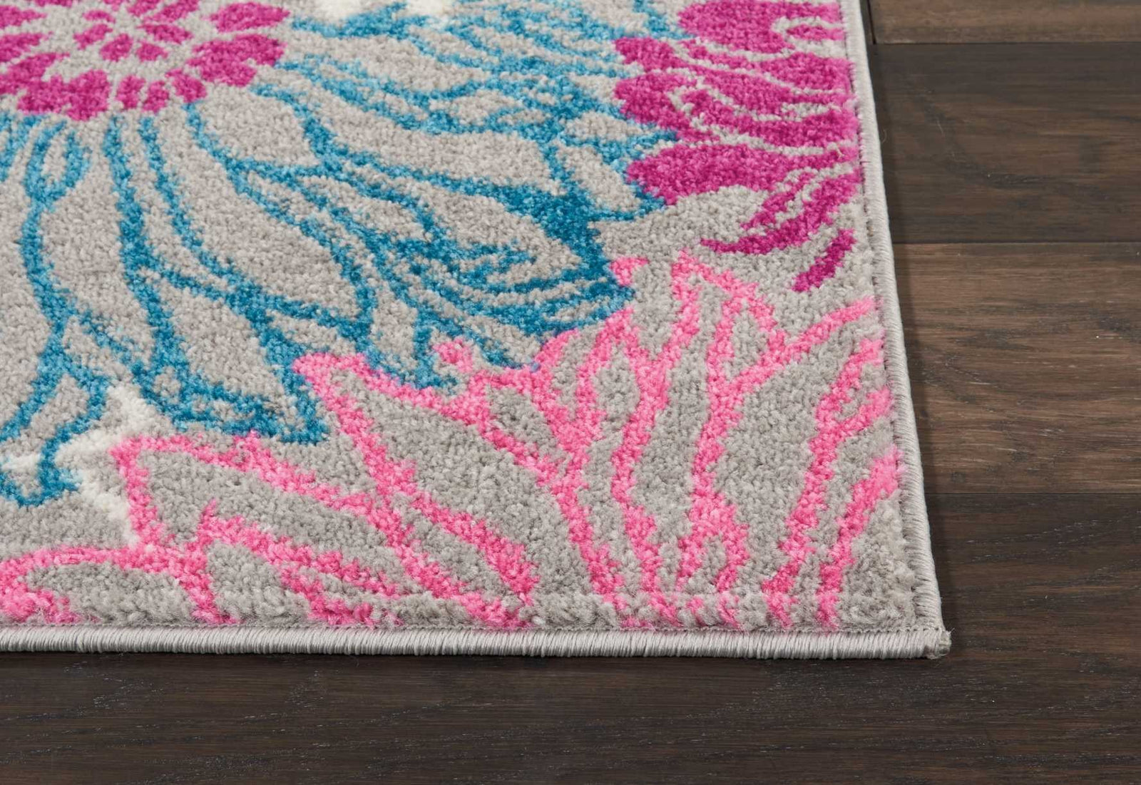 2’ X 6’ Gray And Pink Tropical Flower Runner Rug