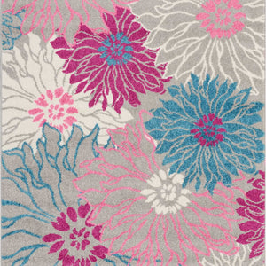 2’ X 6’ Gray And Pink Tropical Flower Runner Rug