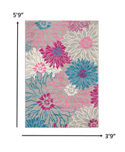 2’ X 6’ Gray And Pink Tropical Flower Runner Rug